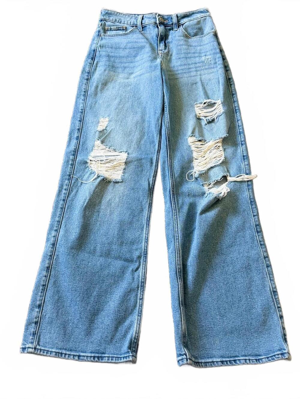 Hollister W25 L31 High Rise Vintage Baggy Distressed Jeans Light Wash